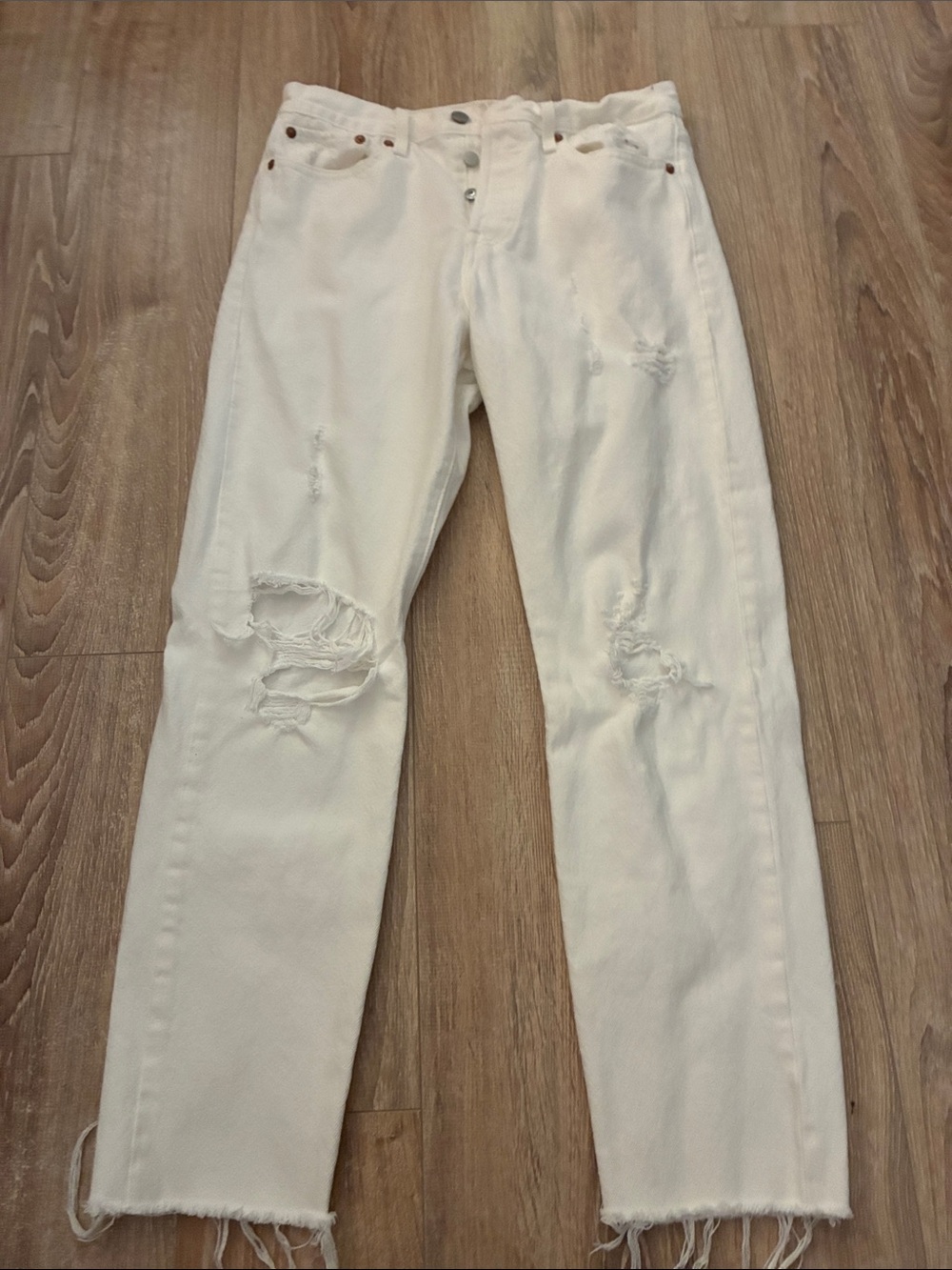 Levi's White Distressed Straight-Leg Jeans